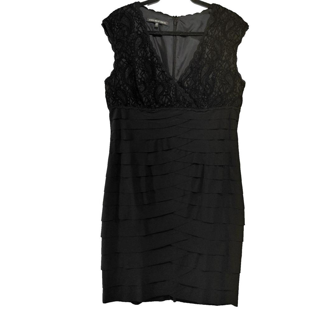 Jones Wear Dress Empire Waist Lace Top Pencil Dress Sz 14‎ Capped Sleeve Layered